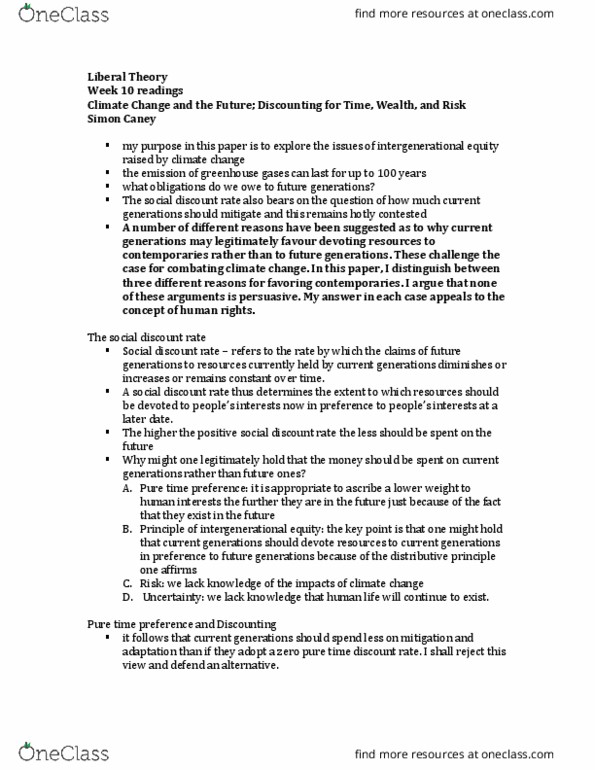 POLS 351 Chapter Notes - Chapter 10: Social Discount Rate, Avoiding Dangerous Climate Change, Intergenerational Equity thumbnail