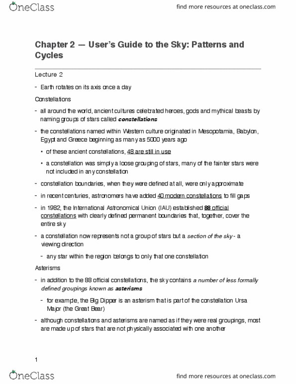 ASTA01H3 Lecture Notes - Lecture 2: International Astronomical Union, Star Star, Sun-2 thumbnail