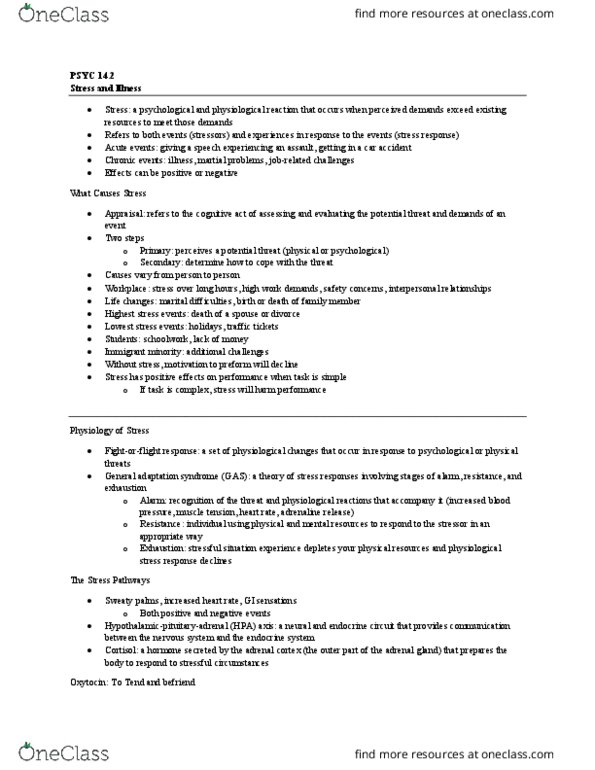 PSYC 1000 Chapter Notes - Chapter 14.2: Coronary Artery Disease, Adrenal Gland, Psychoneuroimmunology thumbnail