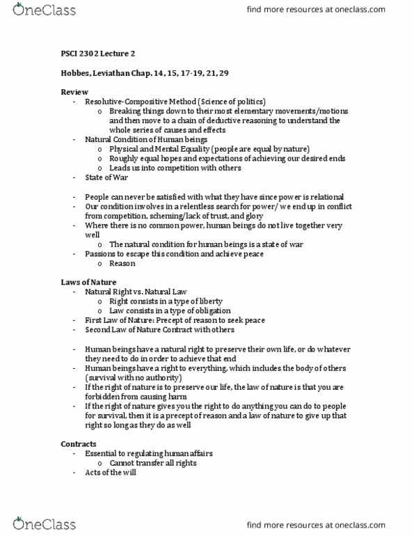 PSCI 2302 Lecture Notes - Lecture 2: Deductive Reasoning, Social Contract, Mixed Government thumbnail