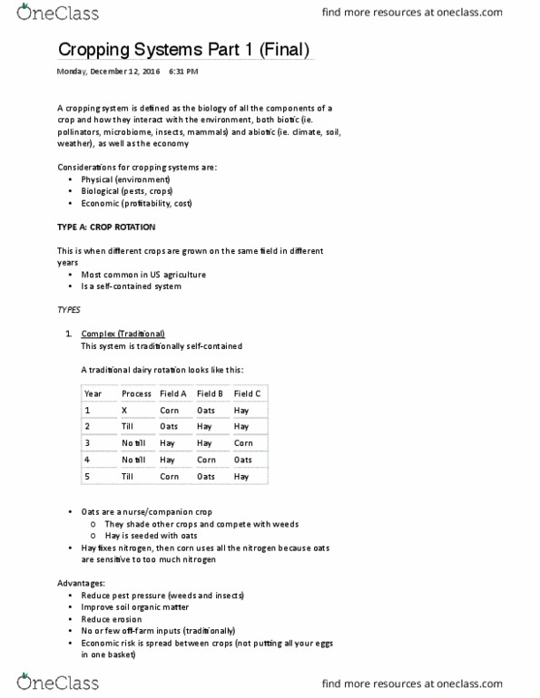 AGRONOMY 100 Lecture 25: Agr100 Notes- Cropping Syst pt 1 thumbnail