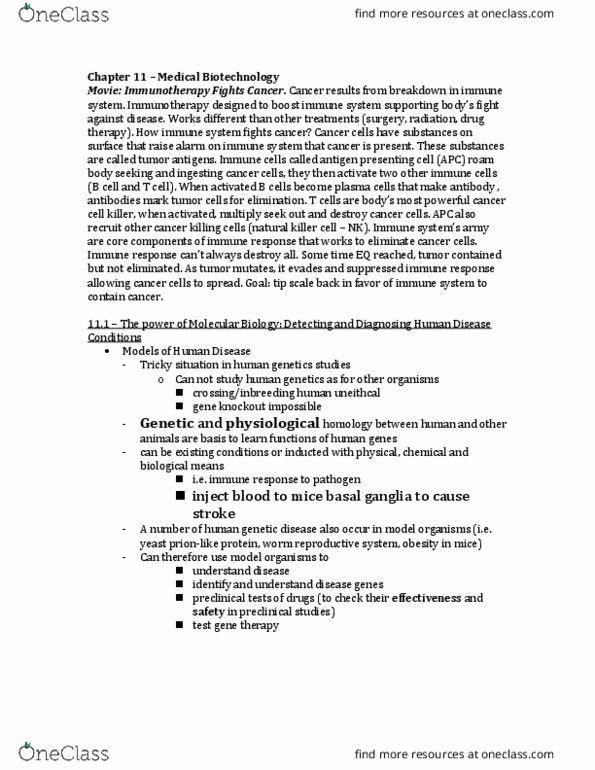 BIO374H5 Chapter Notes - Chapter 11: Chronic Myelogenous Leukemia, Gene Therapy, Tumor Suppressor Gene thumbnail