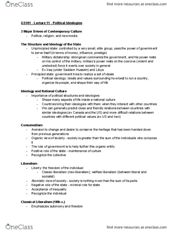GS101 Lecture Notes - Lecture 11: Military Dictatorship, Classical Liberalism, Neoliberalism thumbnail