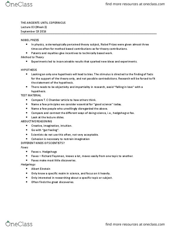 ESS104H1 Lecture Notes - Lecture 3: Richard Feynman, Deferent And Epicycle, Fixed Stars thumbnail