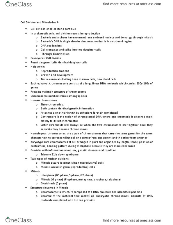 BIO152H5 Lecture Notes - Lecture 4: Sister Chromatids, Microtubule Organizing Center, G2 Phase thumbnail