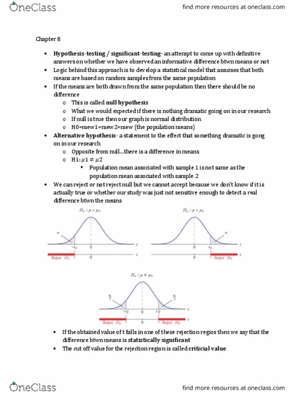 PSYC 2030 Chapter Notes - Chapter 8: Type I And Type Ii Errors, Null Hypothesis, Statistical Significance thumbnail