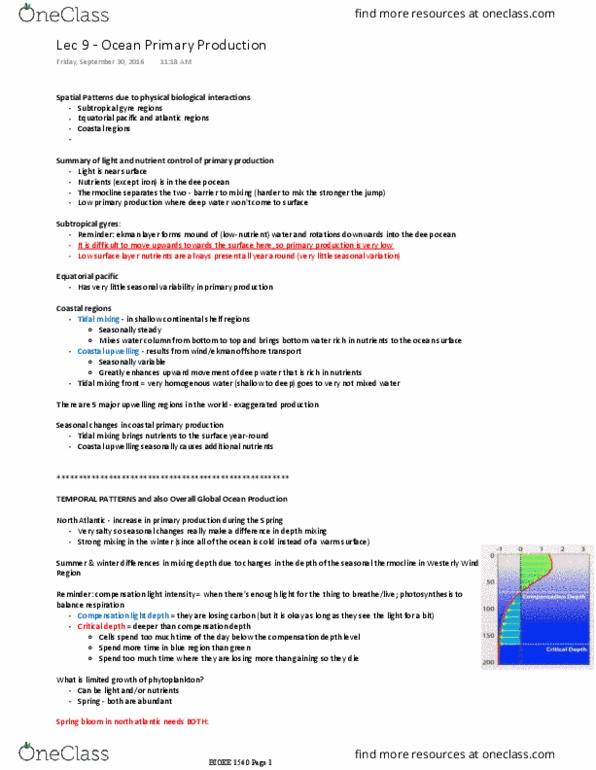 EAS 1540 Lecture Notes - Lecture 9: Critical Depth, Kao Corporation, Chlorophyll thumbnail