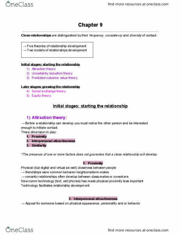 COMM 1101 Chapter Notes - Chapter 9: Uncertainty Reduction Theory, Social Exchange Theory, Physical Attractiveness thumbnail