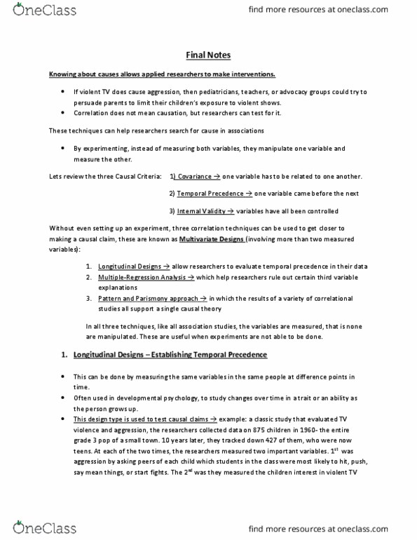 PSYCH291 Chapter Notes - Chapter 9-14: Longitudinal Study, Internal Validity, External Validity thumbnail