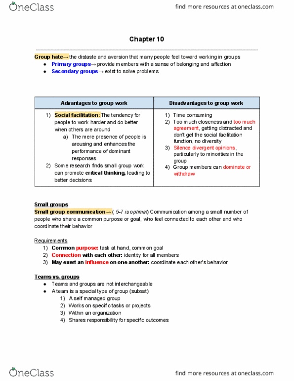 COMM 1101 Chapter Notes - Chapter 10: Common Purpose, Social Facilitation, Problem Solving thumbnail