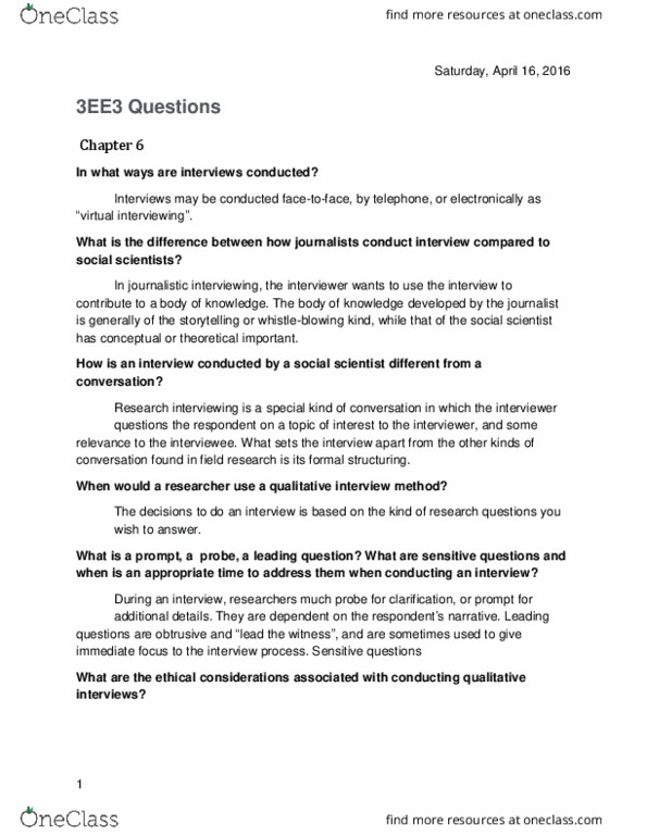 HLTHAGE 3EE3 Chapter Notes - Chapter 6-10: Leading Question, Social Science, Whistleblower thumbnail