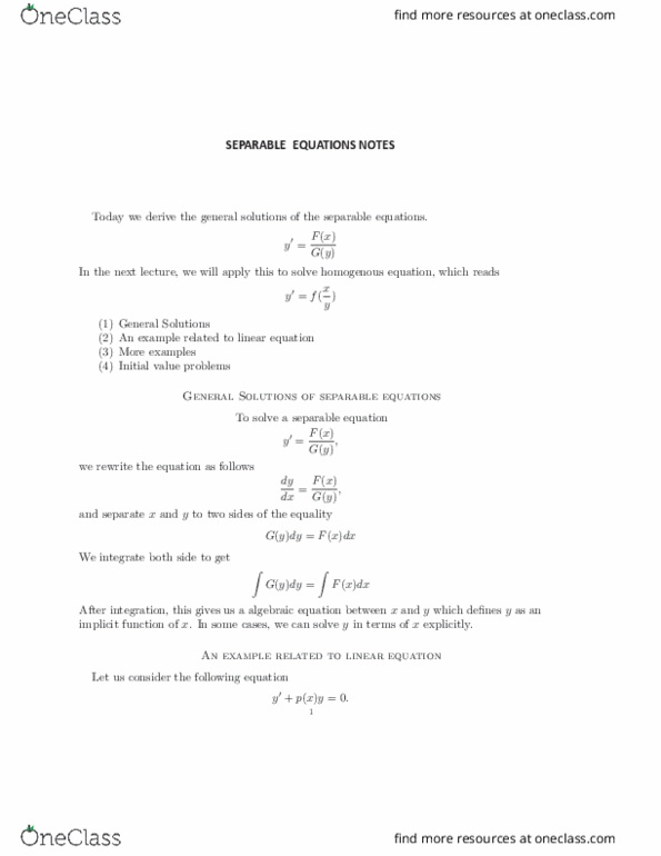 MATH 046 Lecture Notes - Lecture 12: Algebraic Equation, Implicit Function, Integrating Factor thumbnail