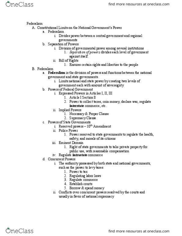 PSC 100 Lecture Notes - Lecture 3: Commerce Clause, Supremacy Clause, National Labor Relations Board thumbnail