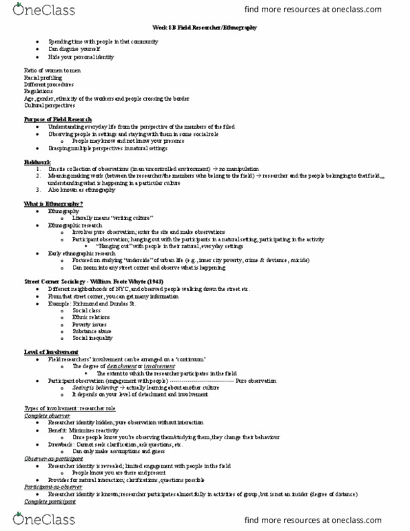 Sociology 2206A/B Lecture Notes - Lecture 8: Racial Profiling, Ethnography, Substance Abuse thumbnail