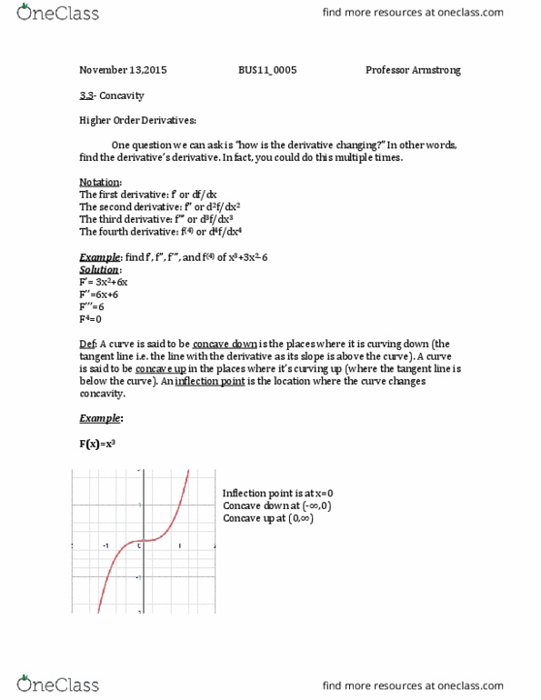 BUS 111 Lecture Notes - Lecture 13: Product Rule, Inflection, Inflection Point thumbnail