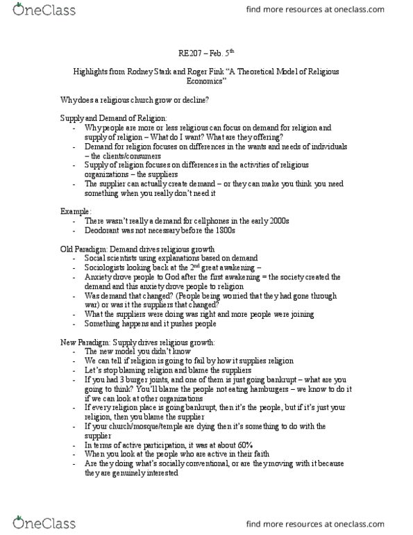 RE207 Lecture Notes - Lecture 5: Rodney Stark, Deodorant, Pharisees thumbnail