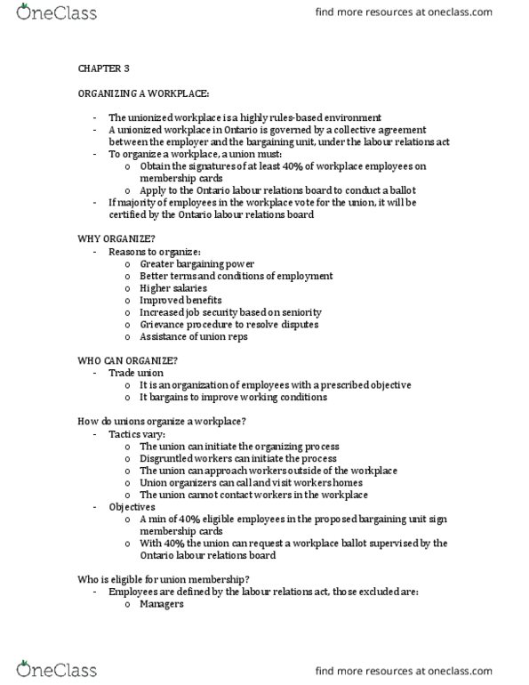 MHR 600 Lecture Notes - Lecture 2: Organize, The Employer, Labor Management Relations Act Of 1947 thumbnail