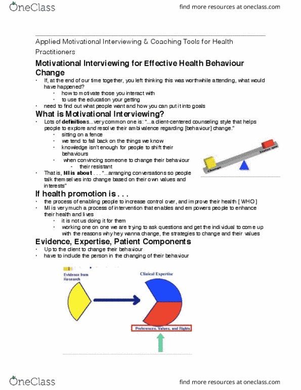 Health Sciences 2250A/B Lecture Notes - Lecture 3: Motivational Interviewing, Health Promotion, Motivation thumbnail