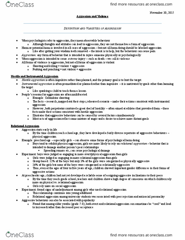 Psychology 2070A/B Lecture Notes - Lecture 11: Spreading Activation, Demand Characteristics, List Of Countries By Intentional Homicide Rate thumbnail
