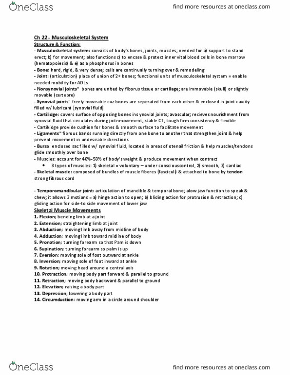 NSG 2317 Chapter Notes - Chapter 24: Osteoporosis, Trapezius Muscle, Ulnar Nerve thumbnail