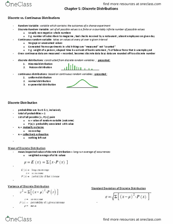 EC255 Chapter Notes - Chapter 5: Probability Distribution, Countable Set, Exponential Distribution thumbnail