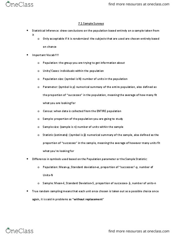 MATH 140 Lecture Notes - Lecture 9: Sampling Distribution, Central Limit Theorem, Statistical Parameter thumbnail