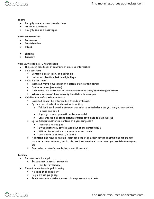 Management and Organizational Studies 2275A/B Lecture Notes - Lecture 3: Expectation Damages, Novation, Non Est Factum thumbnail