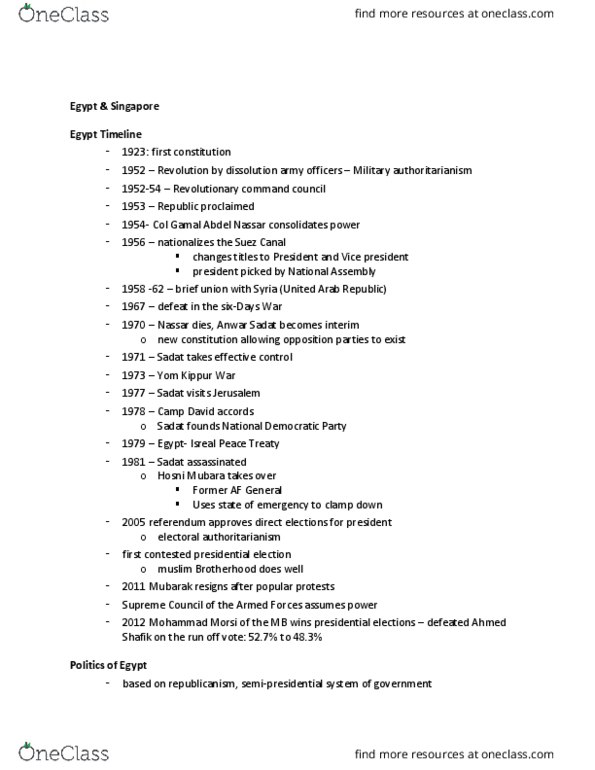 POLI 2310 Lecture Notes - Lecture 16: Representative Democracy, Lee Kuan Yew, Closed List thumbnail