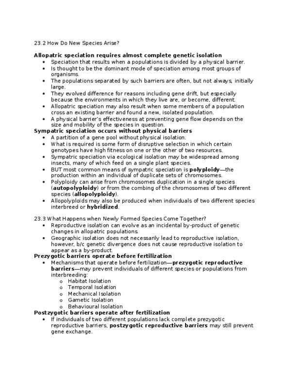 BIOLOGY 4A03 Lecture Notes - Adaptive Radiation, Evolutionary Radiation, Allopatric Speciation thumbnail