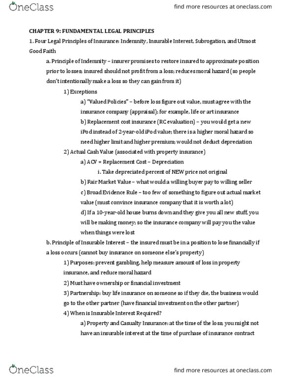 RMIN 4000 Lecture Notes - Lecture 7: Fair Market Value, Insurable Interest, Subrogation thumbnail