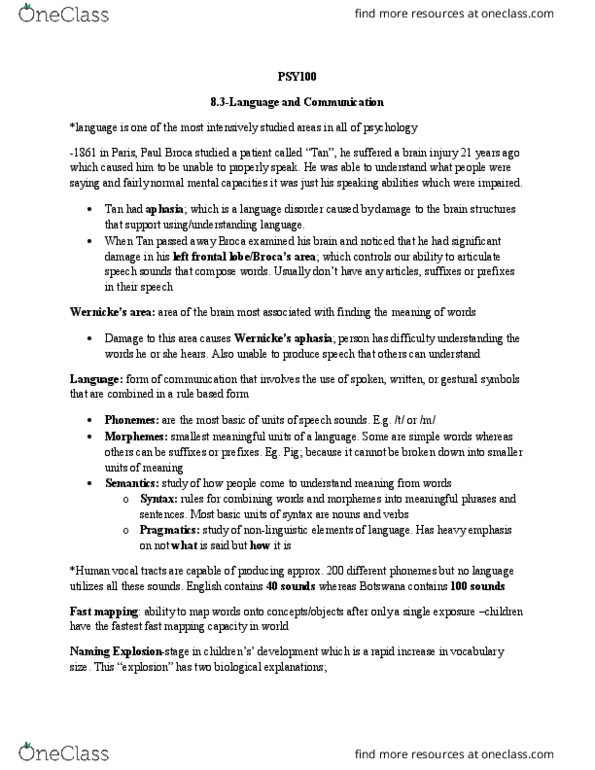 PSY100H1 Chapter Notes - Chapter 8.3: Myelin, Fast Mapping, Pragmatics thumbnail