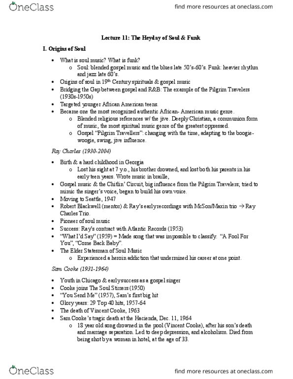 HIST105 Lecture Notes - Lecture 11: Rufus Thomas, Parliament-Funkadelic, Rick Hall thumbnail