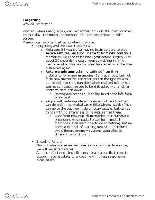 PSYC 327 Lecture Notes - Lecture 24: Anterograde Amnesia, Retrograde Amnesia, Jigsaw Puzzle thumbnail