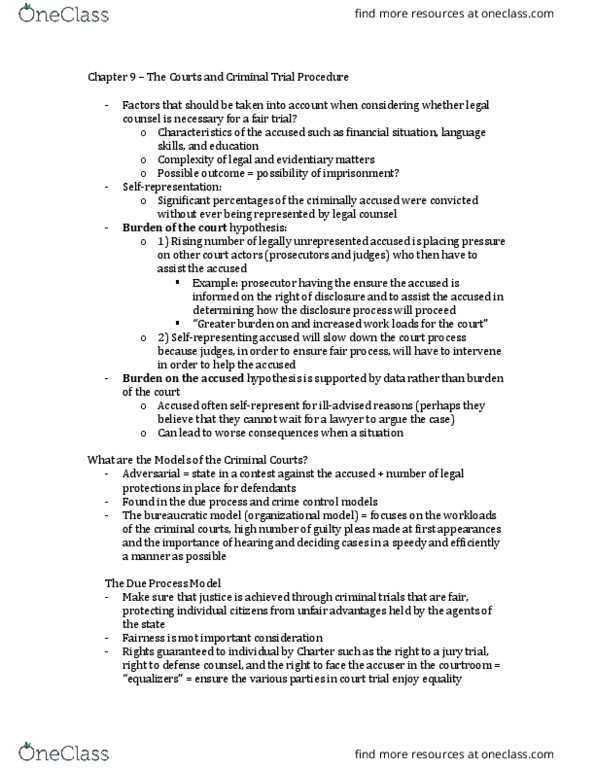 CRJS 1003 Chapter Notes - Chapter 9: Trial, Publication Ban, Mental Disorder thumbnail