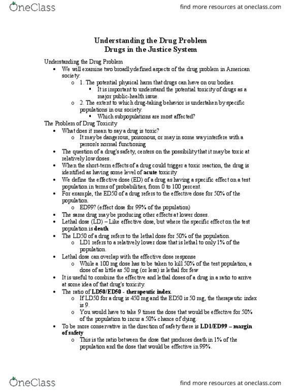 CCJ 4938r Lecture Notes - Lecture 3: Levoamphetamine, Methylphenidate, Chronic Toxicity thumbnail