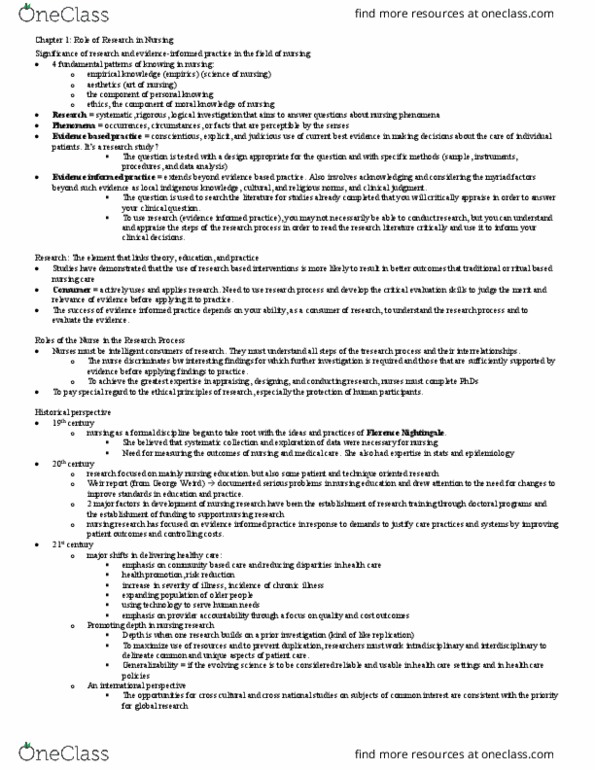 NURS301 Chapter Notes - Chapter 1-11: Bracketing, Meta-Analysis, Instrumental Case thumbnail