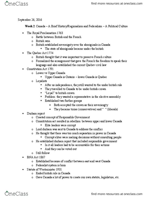 POLS 1400 Lecture 2: Week 2: Canada – A Brief History/Regionalism and Federalism – A Political Culture thumbnail