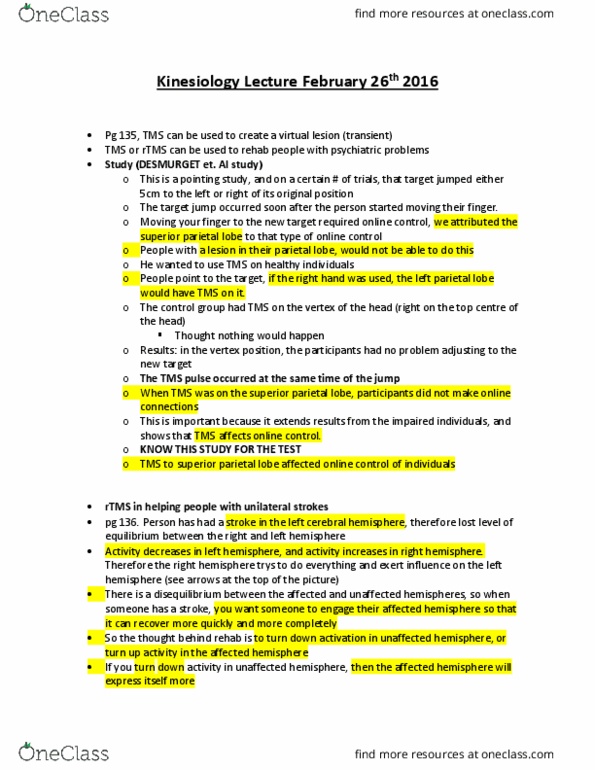 Kinesiology 1080A/B Lecture Notes - Lecture 14: Neurophysiology, Prefrontal Cortex, Allan Snyder thumbnail