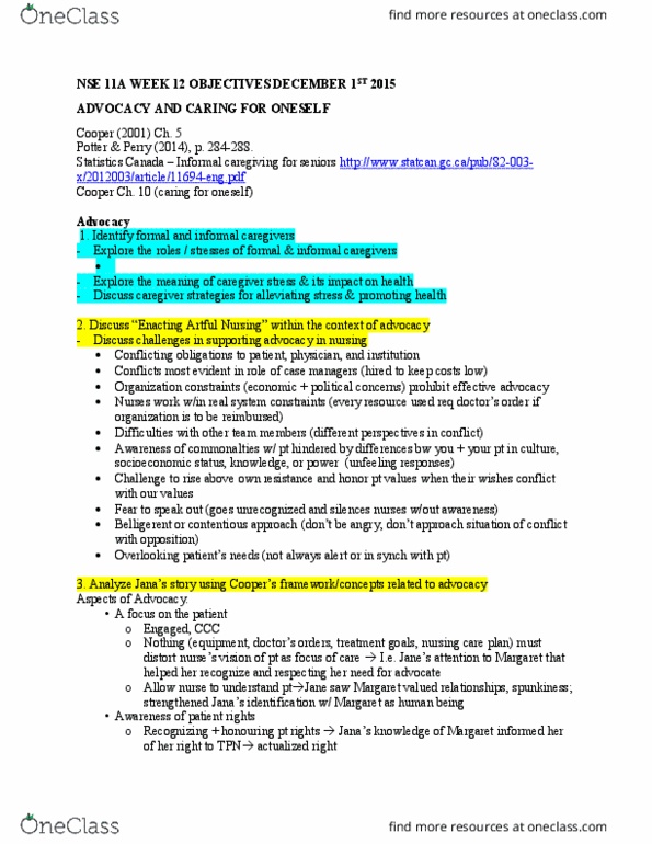 NSE 11A/B Chapter Notes - Chapter all: Nursing Care Plan, Long-Term Care thumbnail