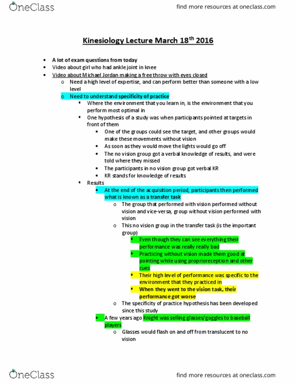 Kinesiology 1080A/B Lecture Notes - Lecture 26: Interference Theory, Pitching Wedge, Short-Term Memory thumbnail