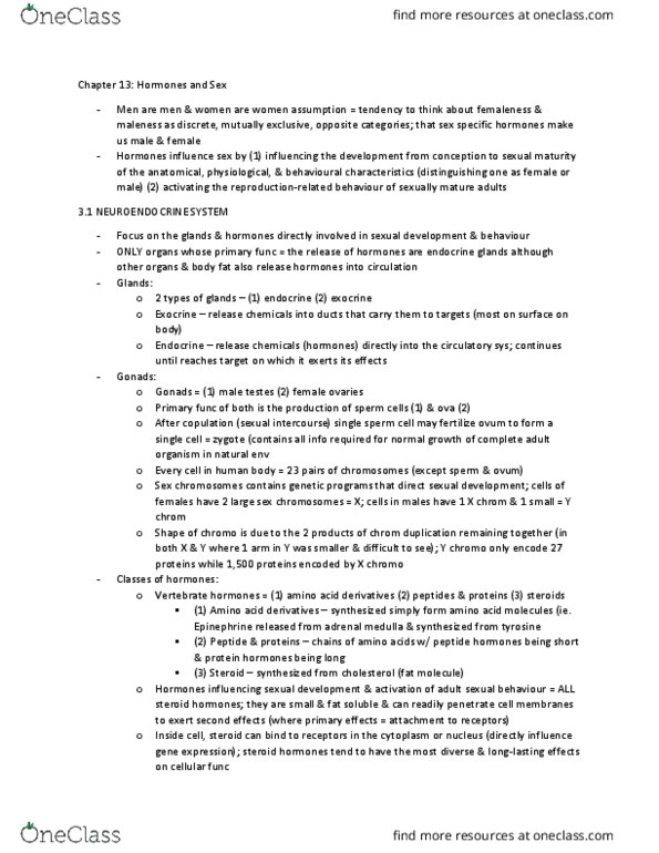 PSYC 370 Chapter Notes - Chapter 13: Periaqueductal Gray, Orbitofrontal Cortex, Dihydrotestosterone thumbnail