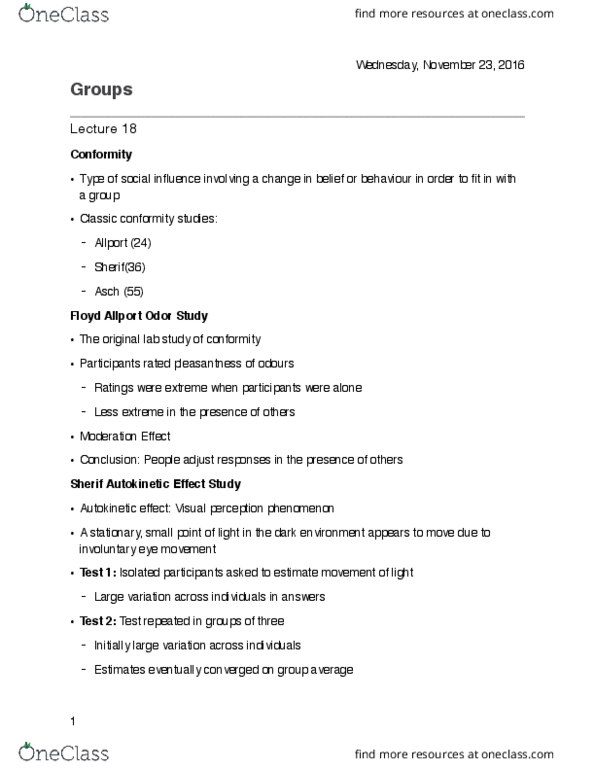 SOCPSY 1Z03 Lecture Notes - Lecture 18: Social Facilitation, Groupthink, Floyd Henry Allport thumbnail