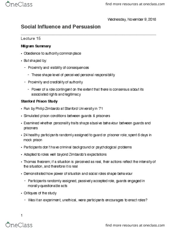 SOCPSY 1Z03 Lecture Notes - Lecture 15: Thomas Theorem, Abu Ghraib, Stanford Prison Experiment thumbnail