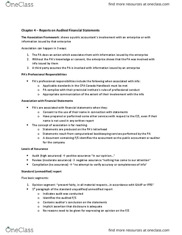 ACCO 450 Chapter Notes - Chapter 4: Financial Statement, Internal Control, No Reasons thumbnail