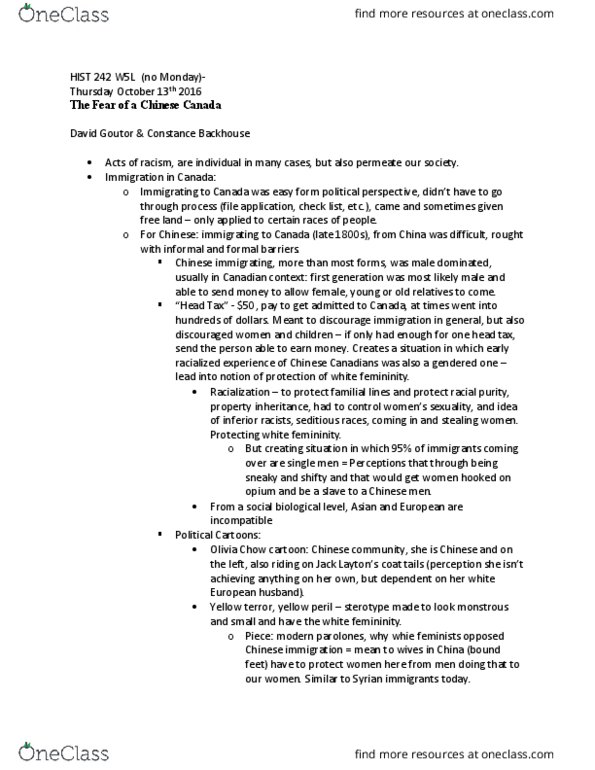 HIST 242 Lecture Notes - Lecture 7: Olivia Chow, Yellow Peril, Rodenticide thumbnail