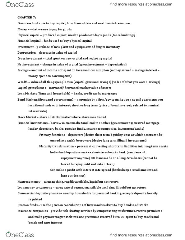 ECON 2200 Chapter Notes - Chapter 7: Nominal Interest Rate, Maturity Transformation, Financial Capital thumbnail