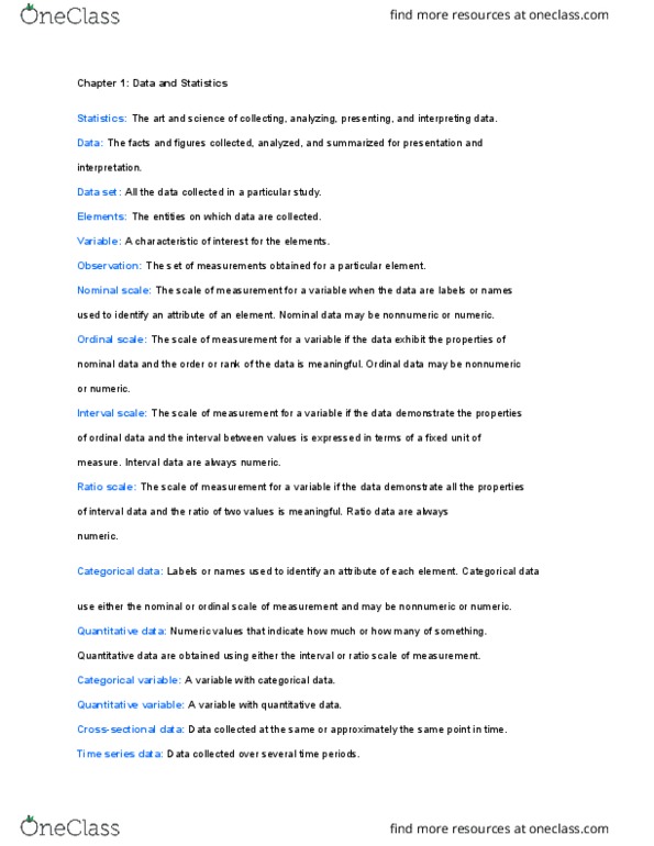 MGSC 2301 Chapter Notes - Chapter 1: Descriptive Statistics, Statistical Inference, Categorical Variable thumbnail