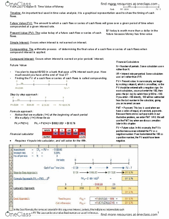 FINA 2201 Chapter Notes - Chapter 5: Net Present Value, Cash Flow, Interest thumbnail