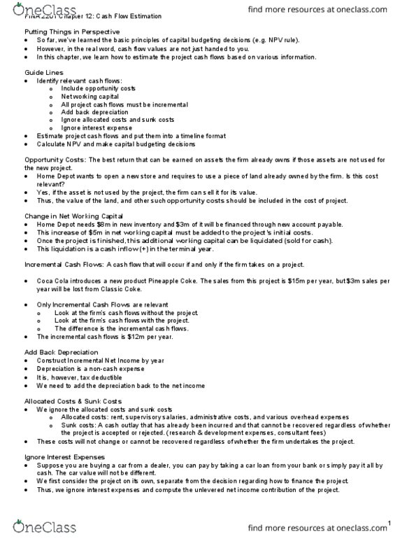 FINA 2201 Chapter Notes - Chapter 12: Land Development, Income Statement, Cash Flow thumbnail