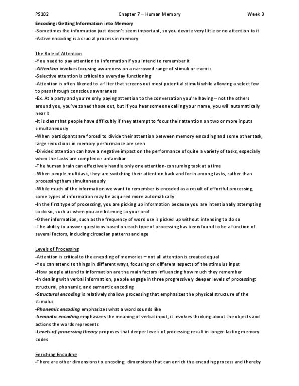 PS102 Chapter Notes - Chapter 7: Multiple Choice, Encoding Specificity Principle, Procedural Memory thumbnail